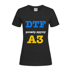 Термотрансферная печать на женской футболке (стандарт, формат А3, 371 грн при тираже 1-2 шт)